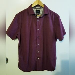 Cactus Man Slim Fit Men's Burgundy Short Sleeve Shirt Button DownCotton Medium